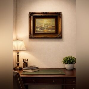 Vintage Elegant Ocean Wave Painting with Ornate Gold Frame